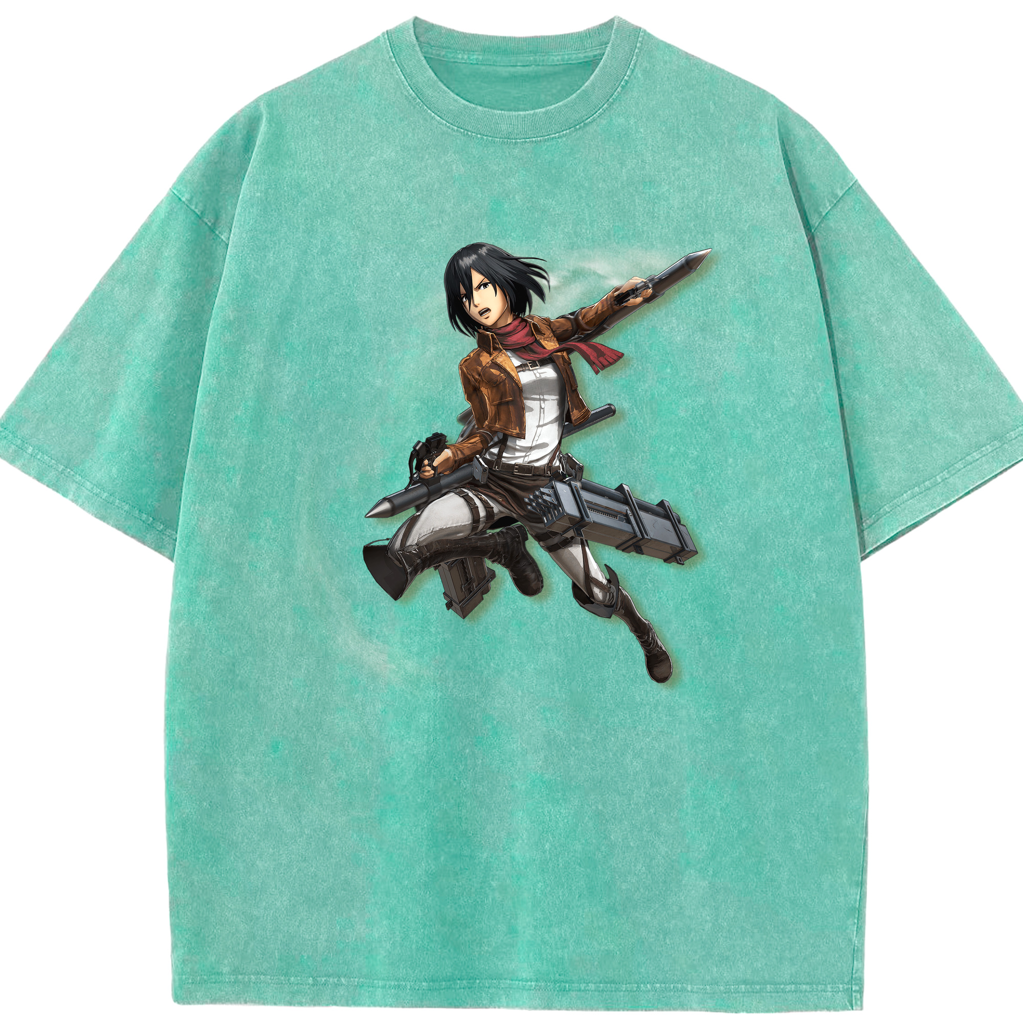 （画像用） 進撃の巨人 ミカサ·アッカーマン Attack on Titan Mikasa Ackerman 綿100% ヴィンテージ風 半袖Tシャツ（フロントプリント）